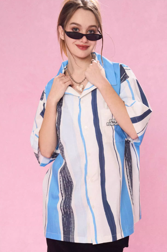 Abstract Art Stripe Painting Short Sleeve Shirt - chiclara