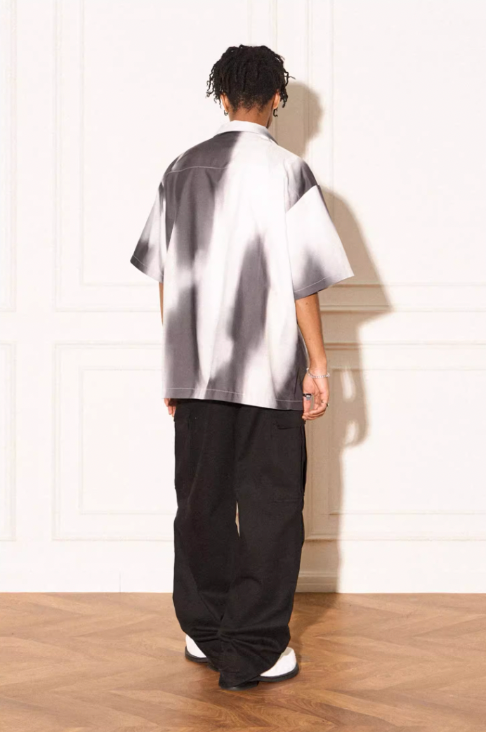 Modern Shadow Color Blocking Short Sleeve Shirt - chiclara