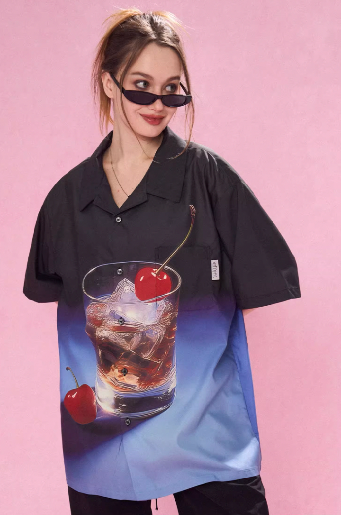 Whimsical Fantasy Wine Glass Short Sleeve Shirt - chiclara