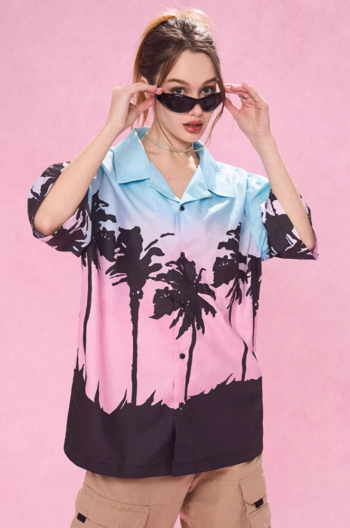Serene Evening Coconut Silhouette Short Sleeve Shirt - chiclara