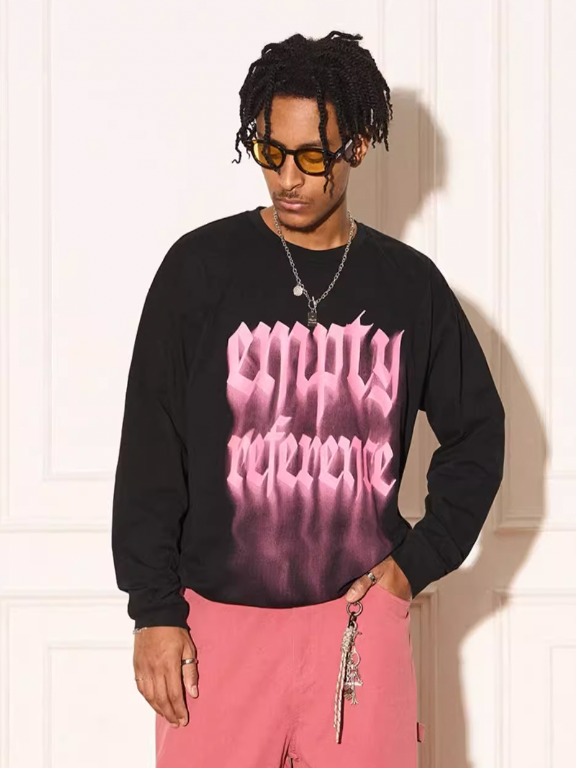 Edgy Smoke Logo Printed Long Sleeve Tee - chiclara