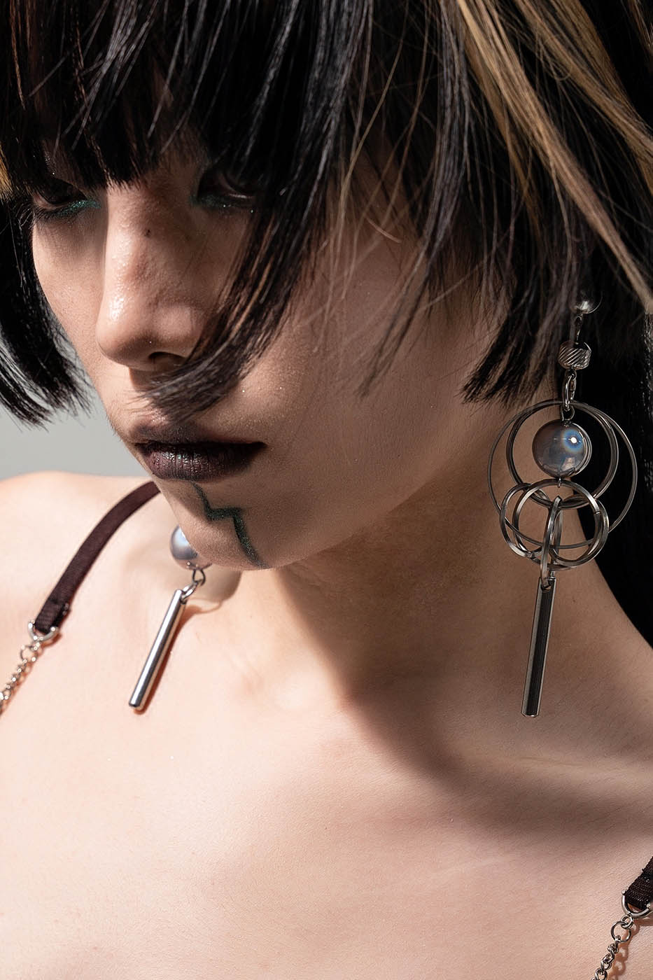 Asymmetric Chrome Orbit Earrings