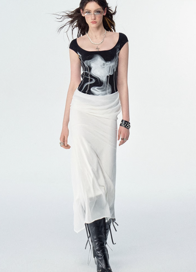 Monochrome Illusion Layered Vest Dress - chiclara