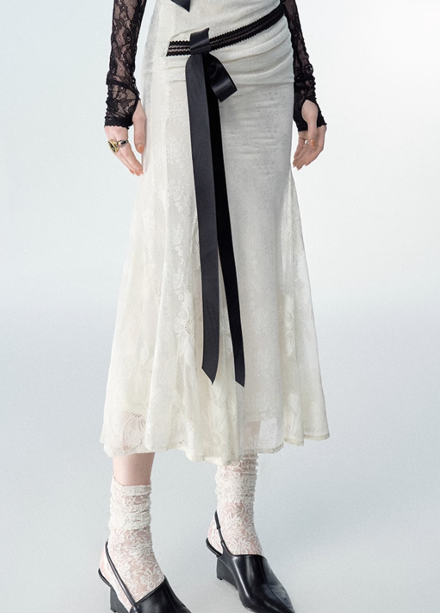 Detachable Bow Lace Spliced Suspender Dress - chiclara