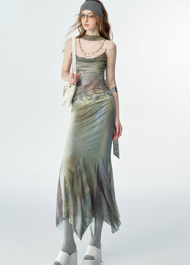 Luxe Diamond Chain Print Dress - chiclara