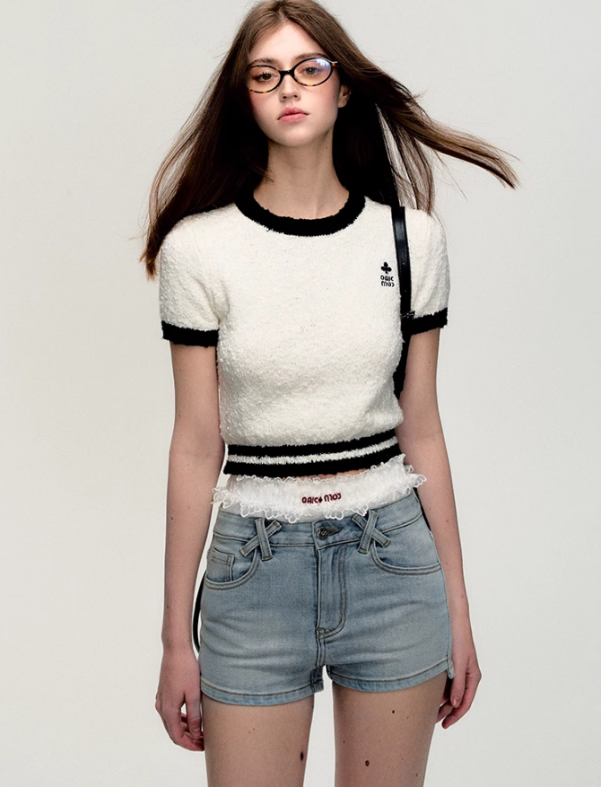 Plush Trim Crop Tee