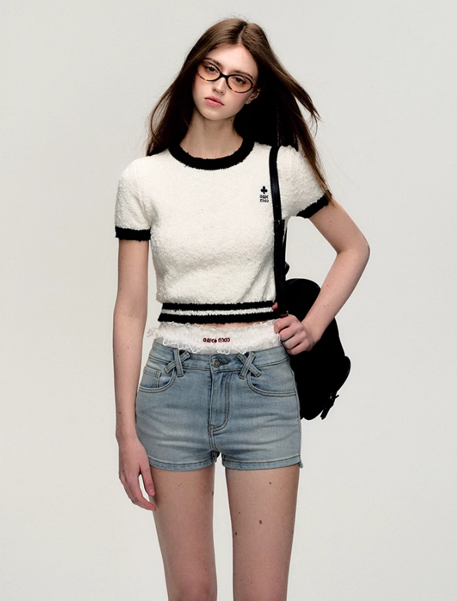 Plush Trim Crop Tee