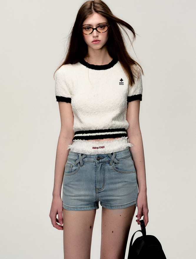 Plush Trim Crop Tee