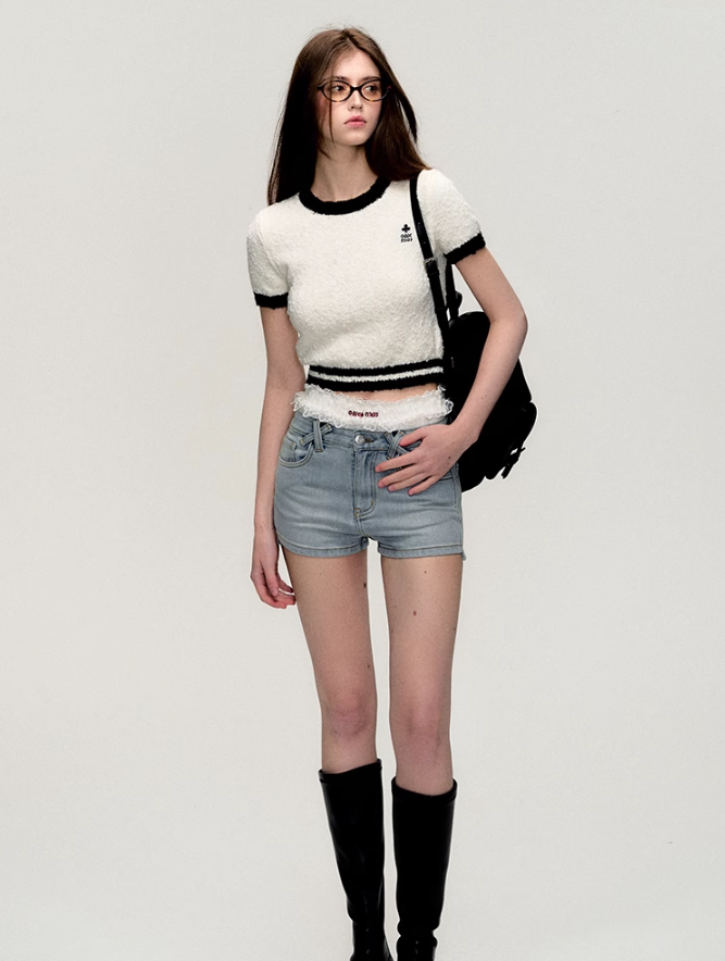 Plush Trim Crop Tee