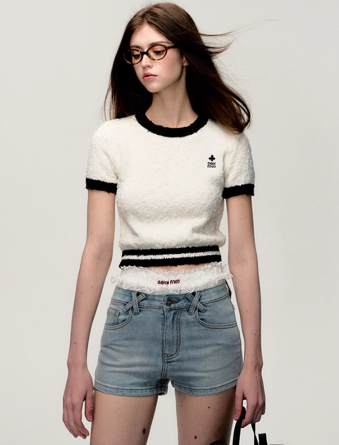 Plush Trim Crop Tee