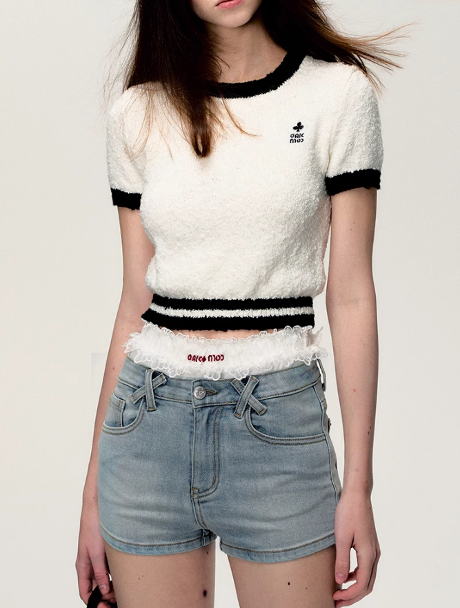 Plush Trim Crop Tee