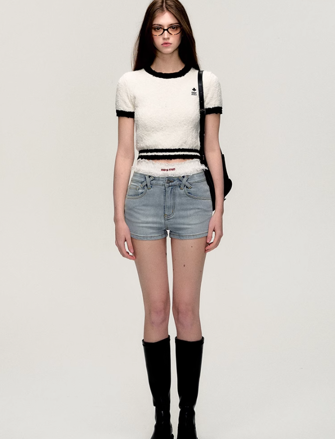 Plush Trim Crop Tee