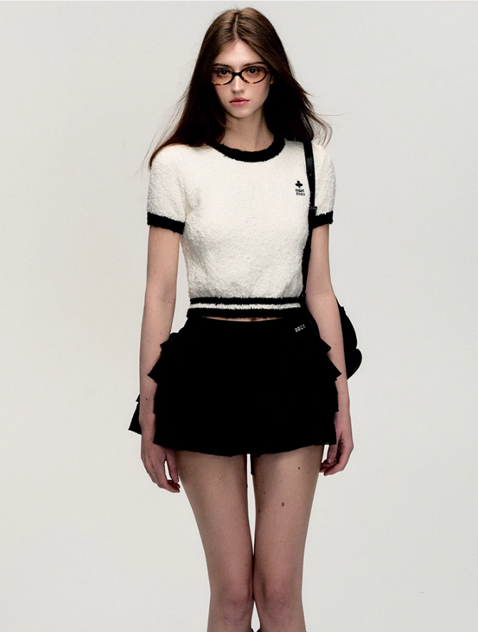 Plush Trim Crop Tee