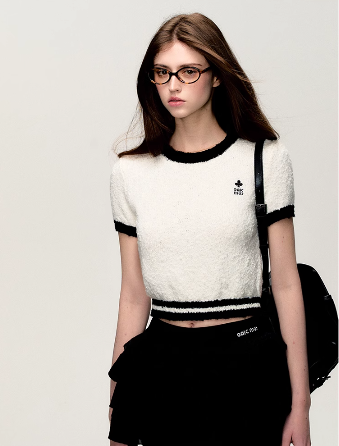 Plush Trim Crop Tee