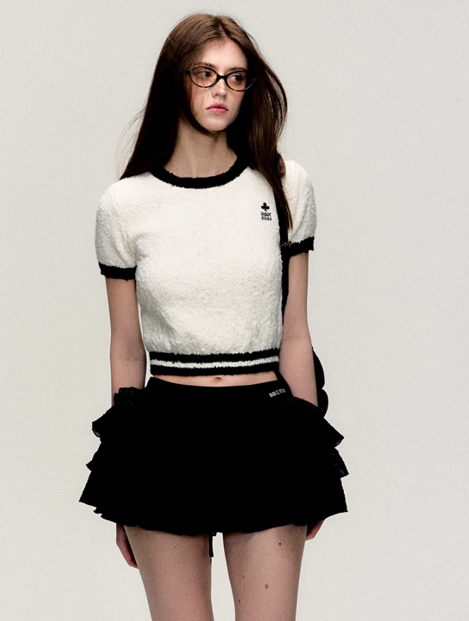 Plush Trim Crop Tee