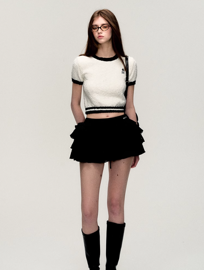 Plush Trim Crop Tee