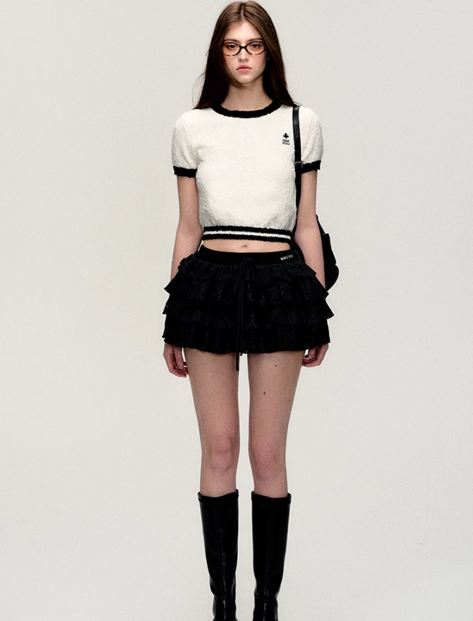 Plush Trim Crop Tee