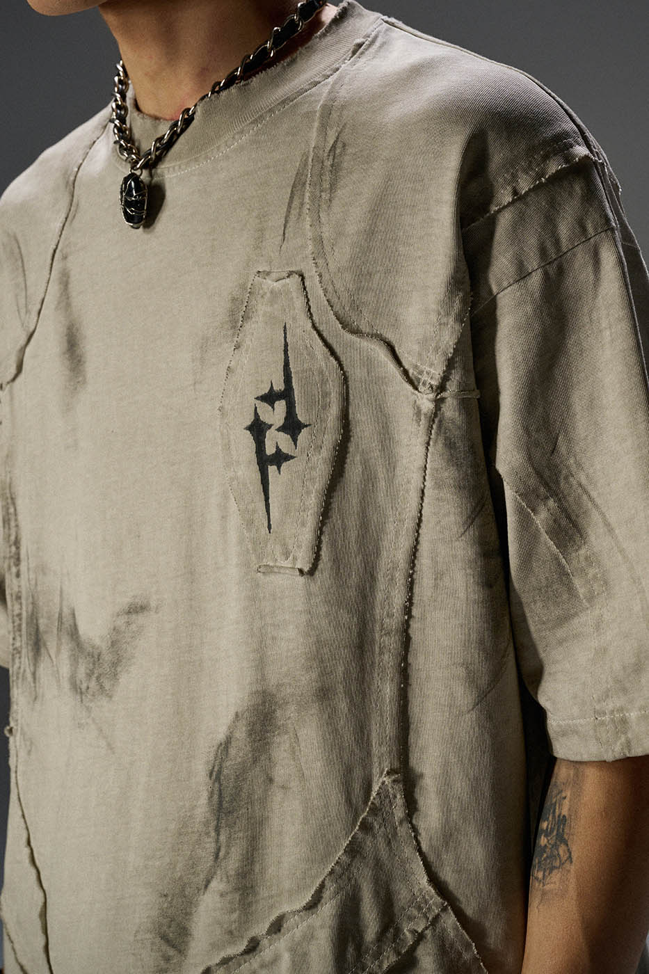 Distressed Paneled Canvas Tee