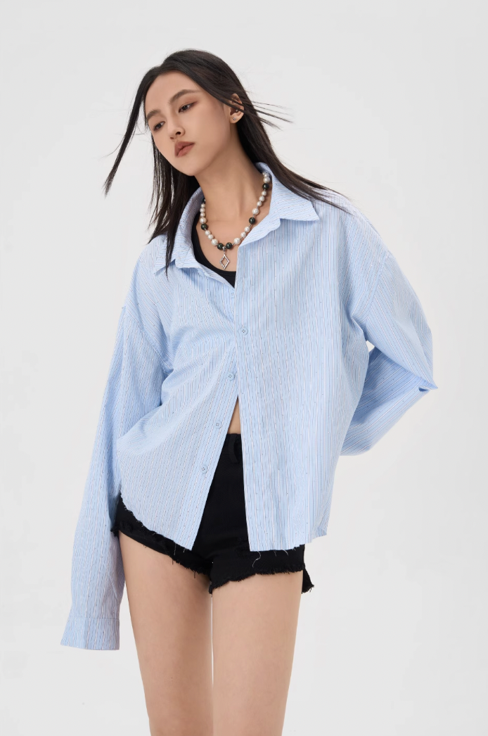 Hot Diamond Striped Long Sleeve Shirt - chiclara