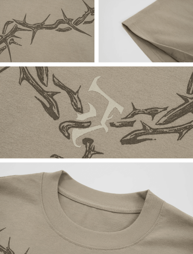 Graphic Tee with Thorn and Logo Detail - chiclara