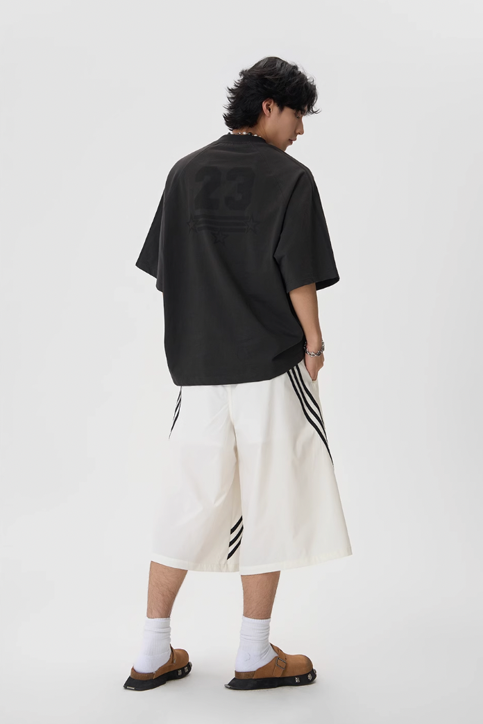 Logo Printed Tee With Striped Shoulder