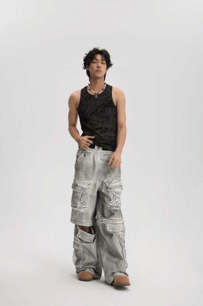 Dirty Dyed Cargo Pants with Removable Pockets - chiclara