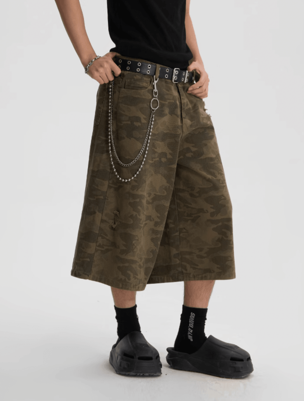 Camo Print Baggy Shorts for Work - chiclara