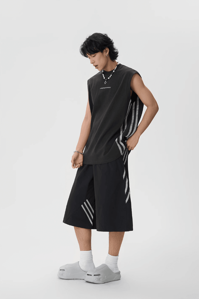 Sporty Baggy Shorts with Stripes - chiclara