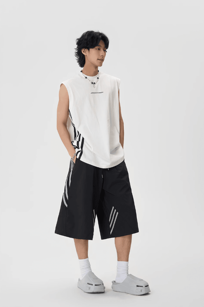 Sporty Baggy Shorts with Stripes - chiclara