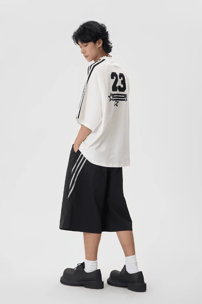 Sporty Baggy Shorts with Stripes - chiclara