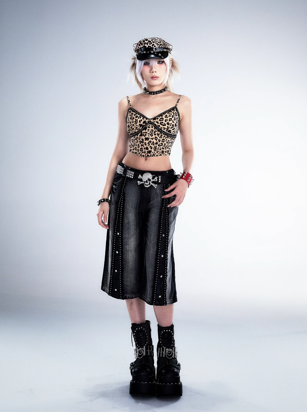 Frustration Garden Gothic Punk Crop Top - Leopard Print Bustier With Lace Trim And Adjustable Straps