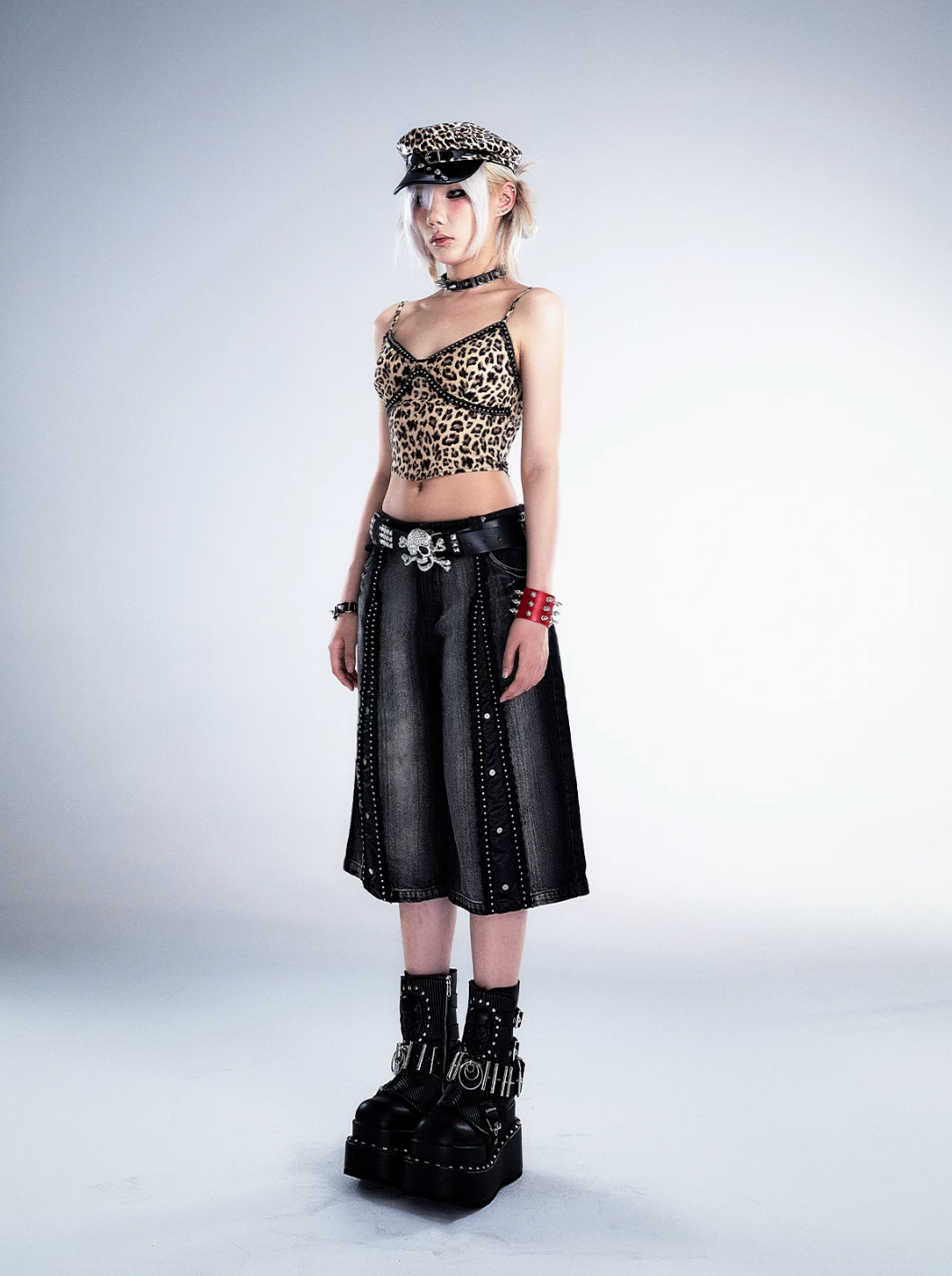 Frustration Garden Gothic Punk Crop Top - Leopard Print Bustier With Lace Trim And Adjustable Straps