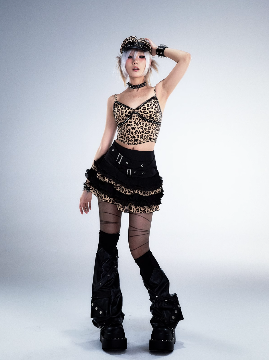 Frustration Garden Gothic Punk Crop Top - Leopard Print Bustier With Lace Trim And Adjustable Straps