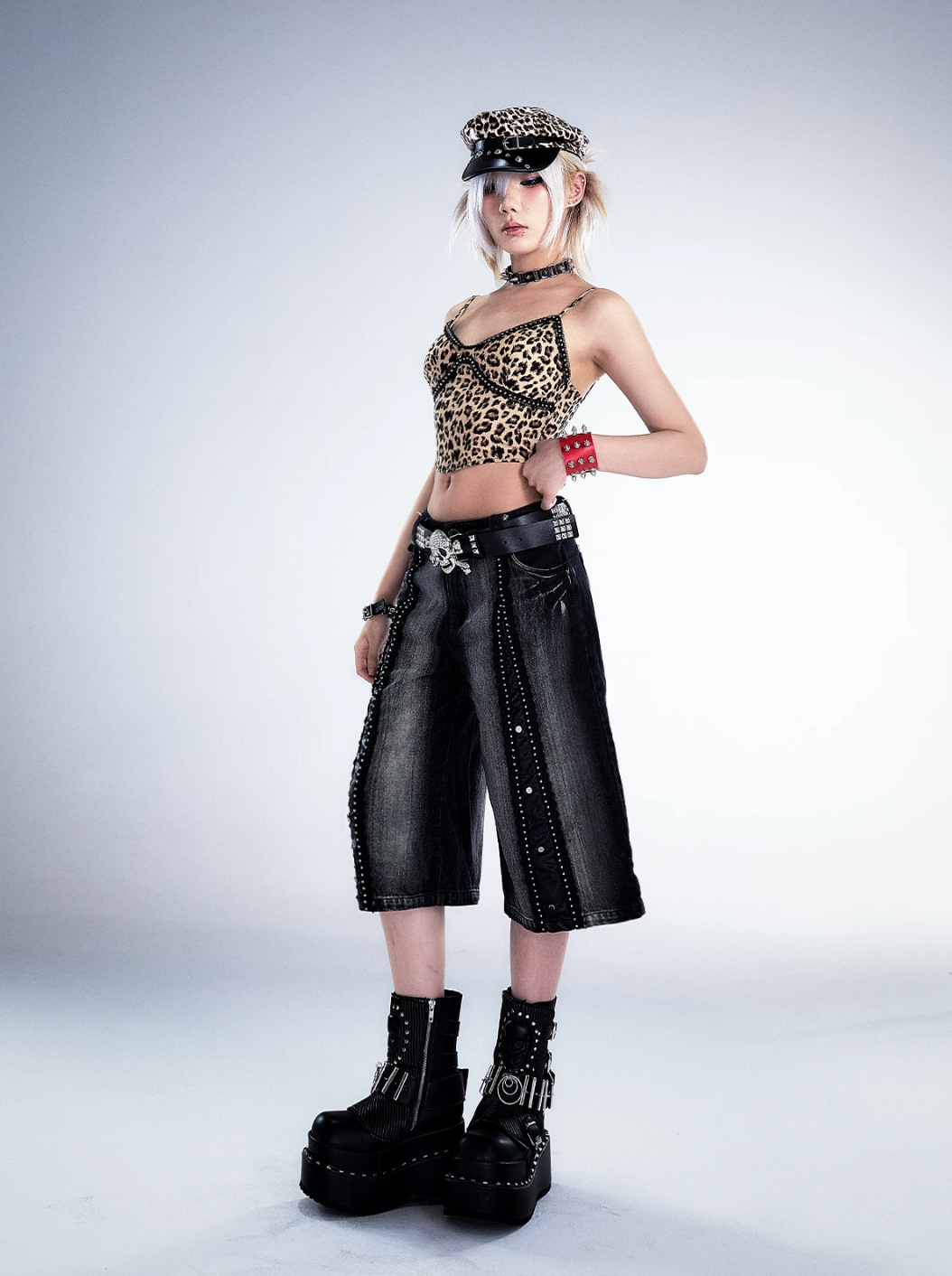 Frustration Garden Gothic Punk Crop Top - Leopard Print Bustier With Lace Trim And Adjustable Straps