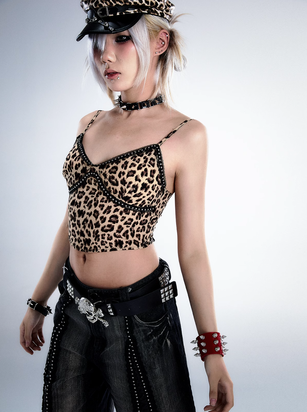 Frustration Garden Gothic Punk Crop Top - Leopard Print Bustier With Lace Trim And Adjustable Straps