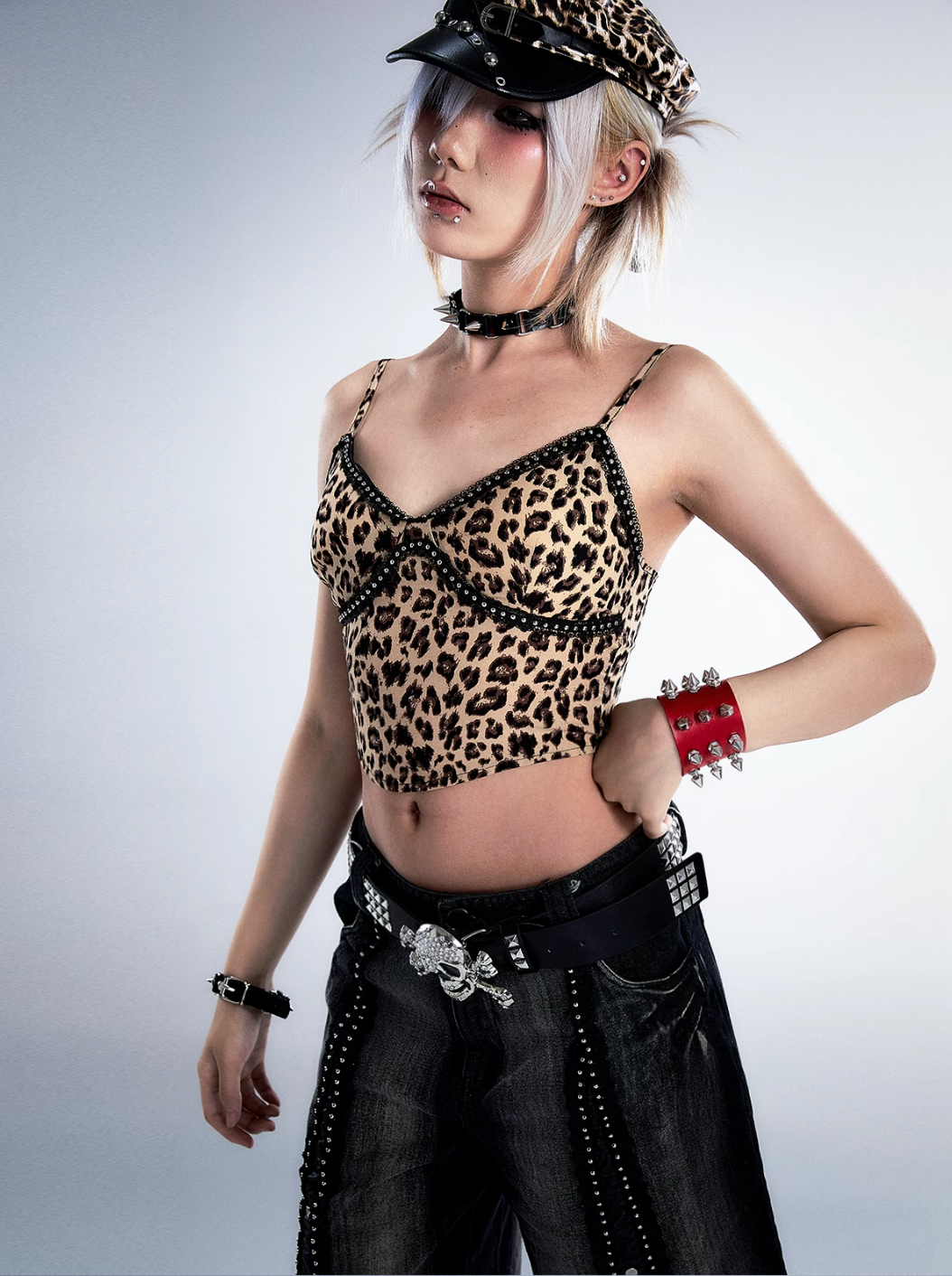 Frustration Garden Gothic Punk Crop Top - Leopard Print Bustier With Lace Trim And Adjustable Straps