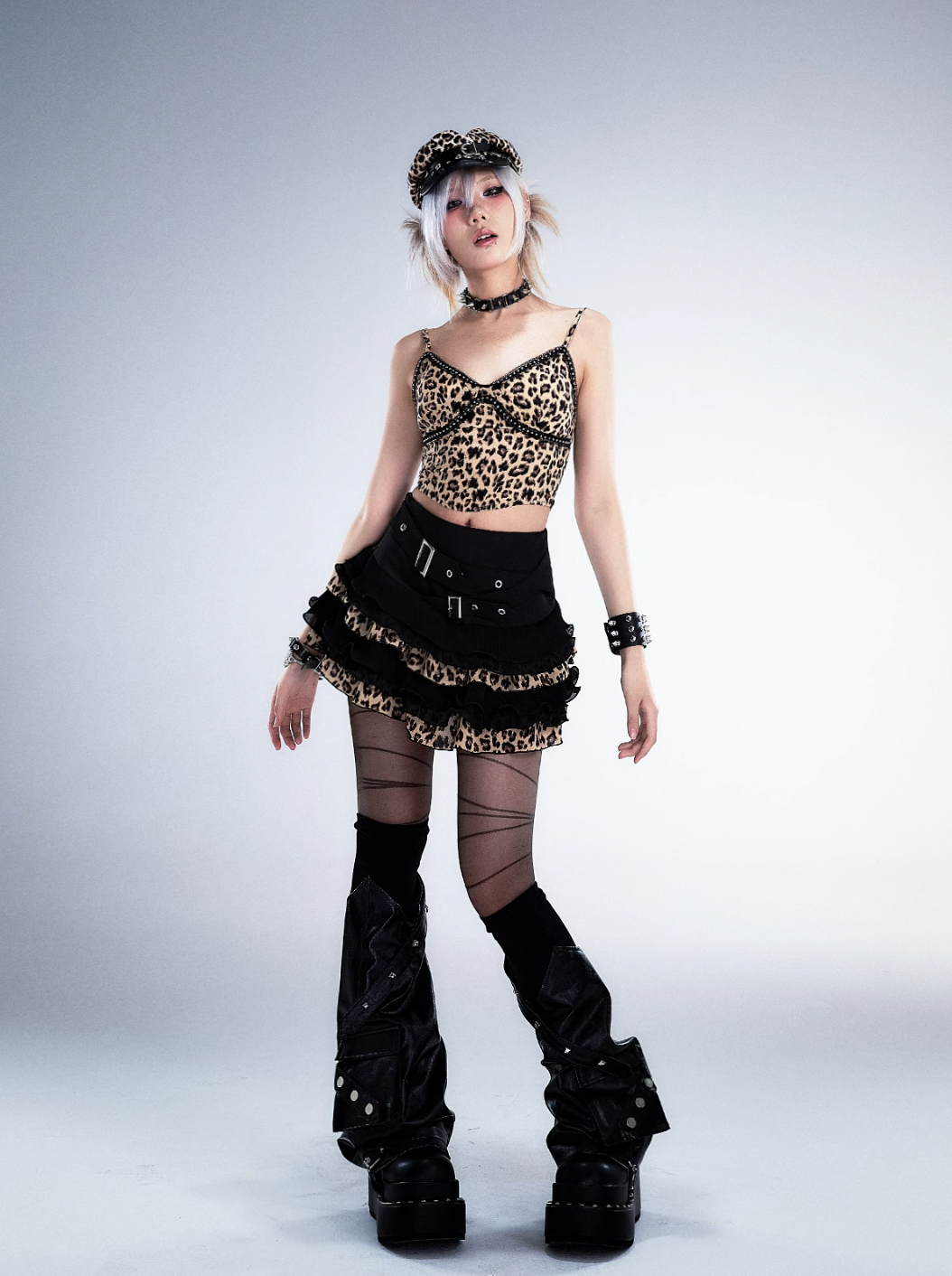 Frustration Garden Gothic Punk Crop Top - Leopard Print Bustier With Lace Trim And Adjustable Straps