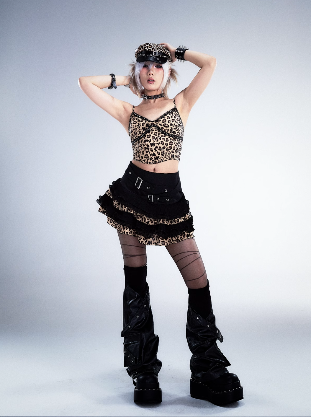 Frustration Garden Gothic Punk Crop Top - Leopard Print Bustier With Lace Trim And Adjustable Straps