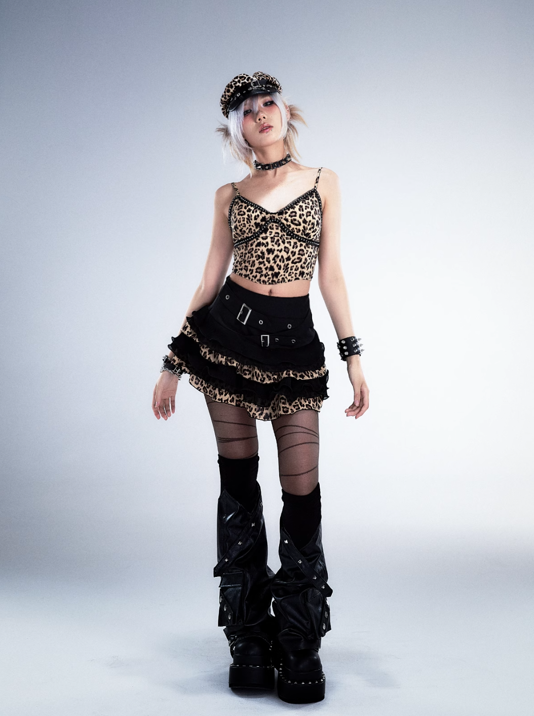 Frustration Garden Gothic Punk Crop Top - Leopard Print Bustier With Lace Trim And Adjustable Straps