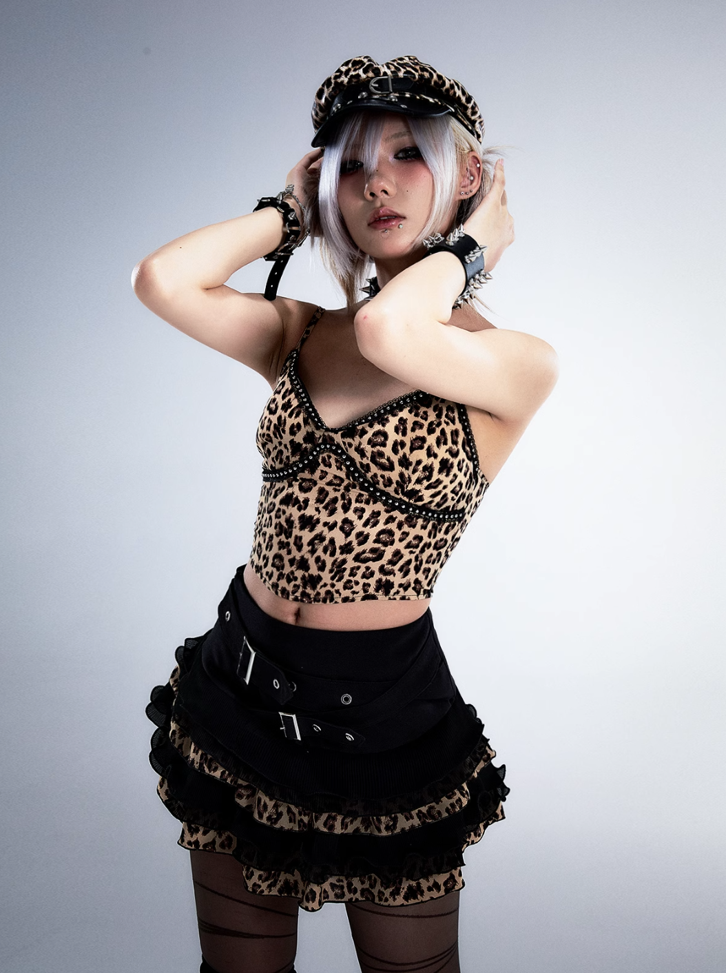 Frustration Garden Gothic Punk Crop Top - Leopard Print Bustier With Lace Trim And Adjustable Straps