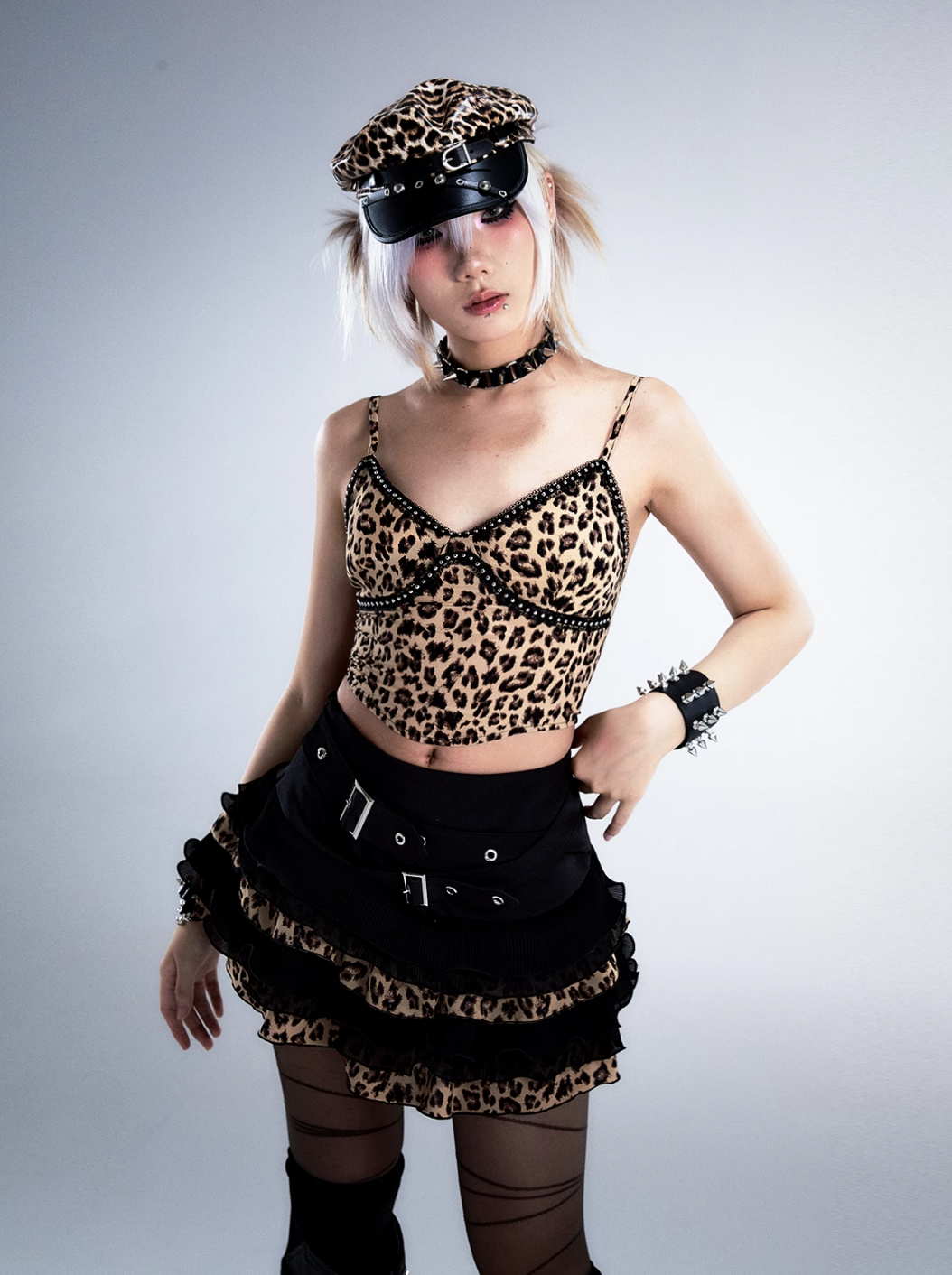 Frustration Garden Gothic Punk Crop Top - Leopard Print Bustier With Lace Trim And Adjustable Straps