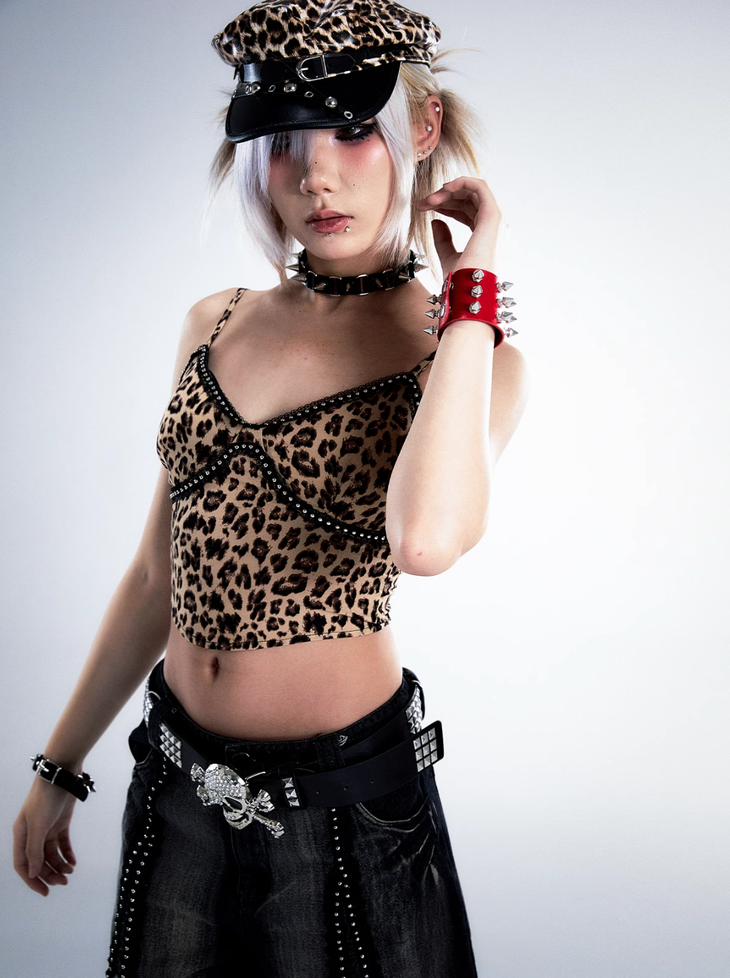 Frustration Garden Gothic Punk Crop Top - Leopard Print Bustier With Lace Trim And Adjustable Straps