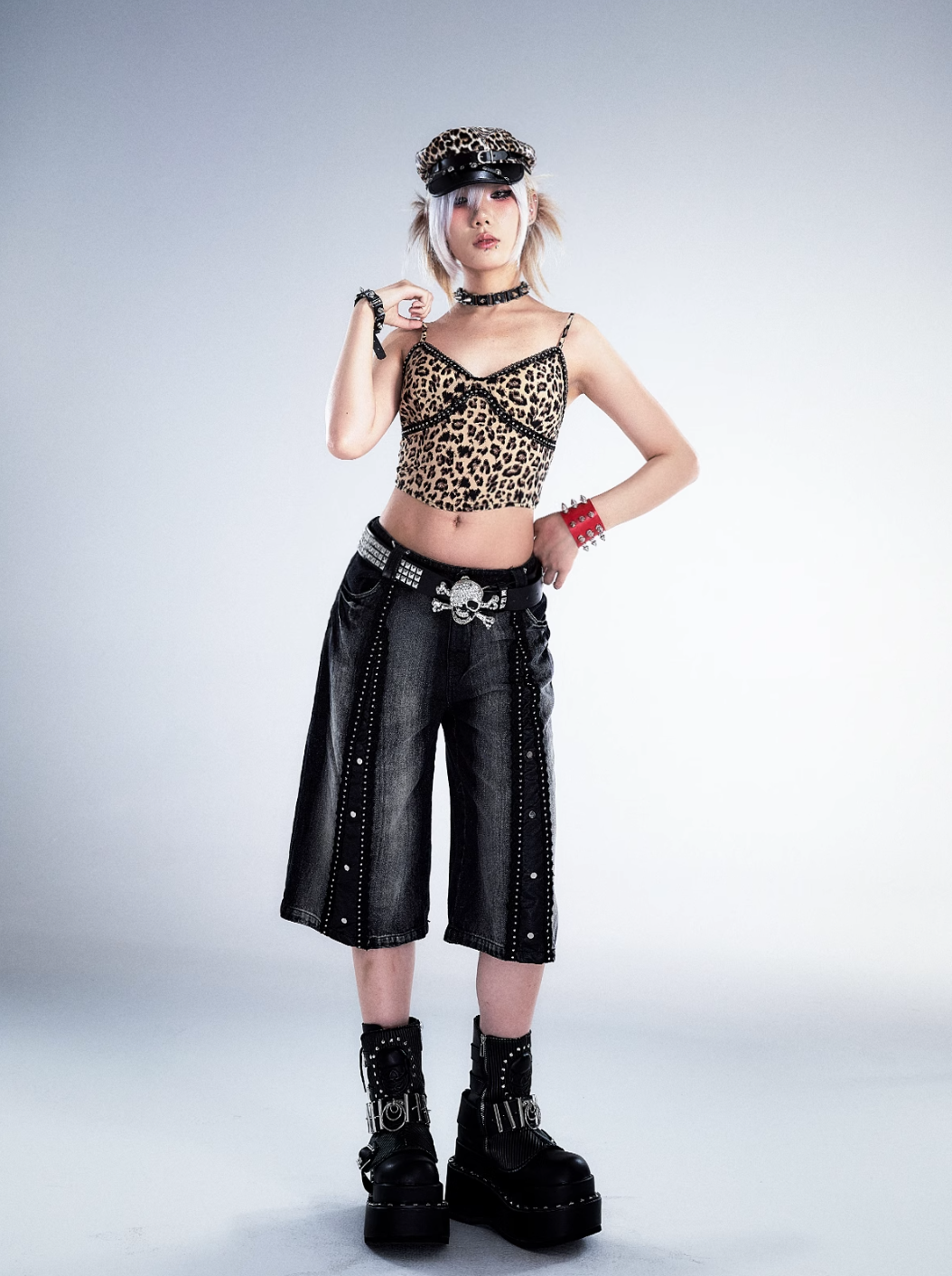 Frustration Garden Gothic Punk Crop Top - Leopard Print Bustier With Lace Trim And Adjustable Straps