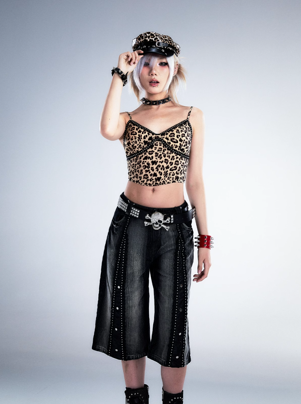 Frustration Garden Gothic Punk Crop Top - Leopard Print Bustier With Lace Trim And Adjustable Straps