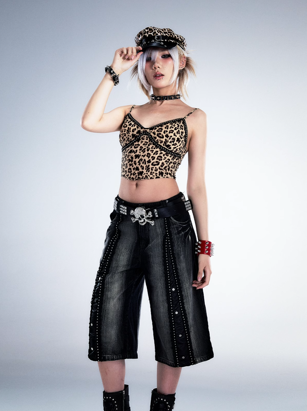 Frustration Garden Gothic Punk Crop Top - Leopard Print Bustier With Lace Trim And Adjustable Straps