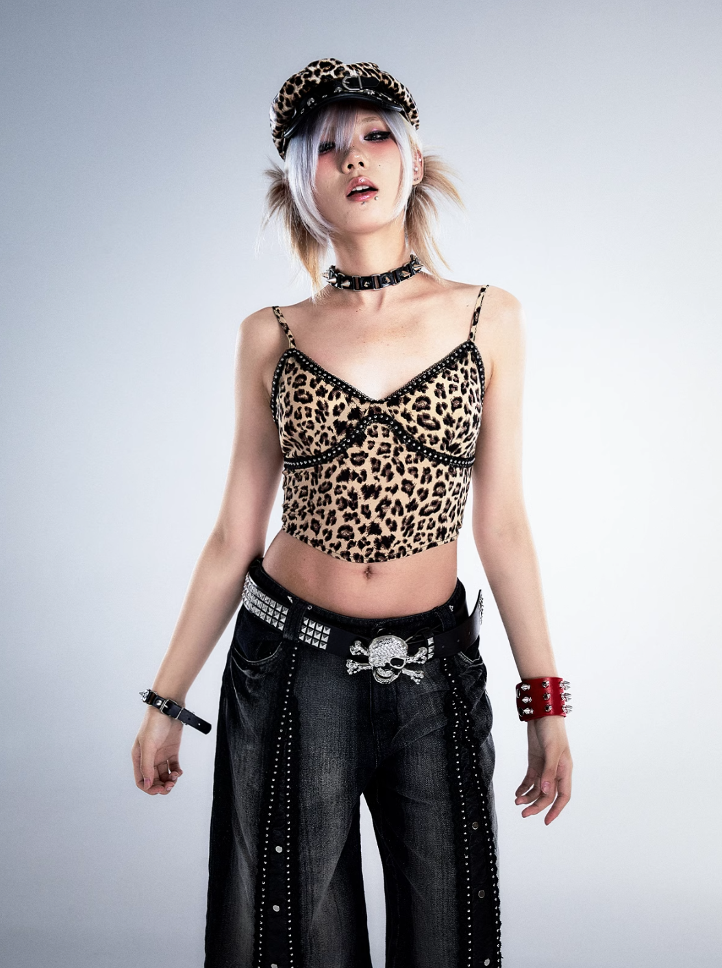 Frustration Garden Gothic Punk Crop Top - Leopard Print Bustier With Lace Trim And Adjustable Straps