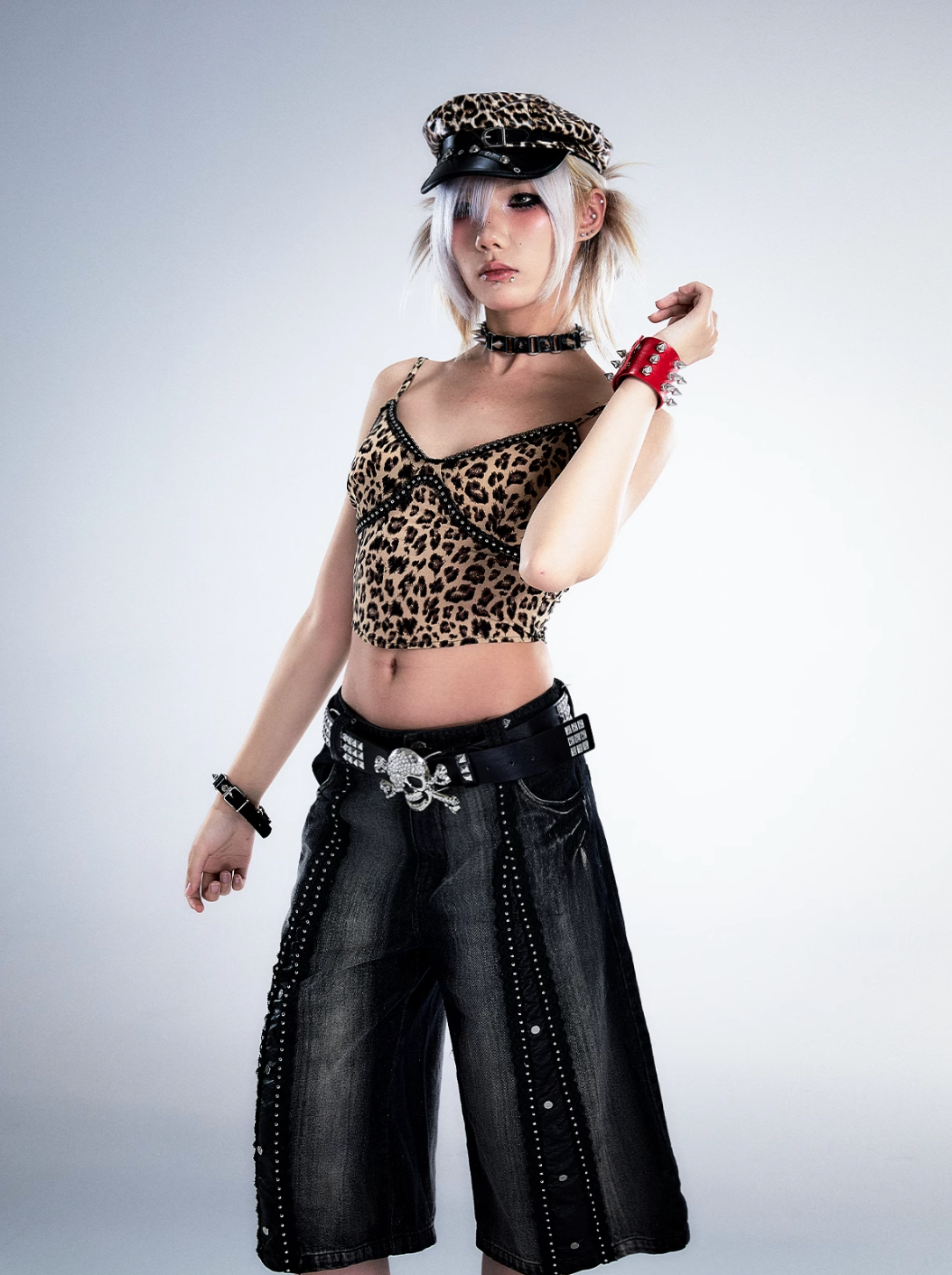 Frustration Garden Gothic Punk Crop Top - Leopard Print Bustier With Lace Trim And Adjustable Straps