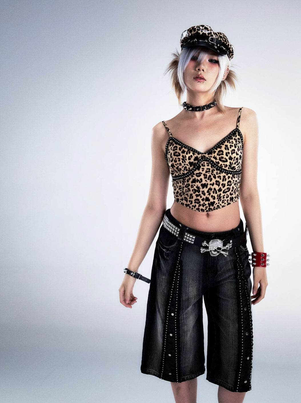 Frustration Garden Gothic Punk Crop Top - Leopard Print Bustier With Lace Trim And Adjustable Straps