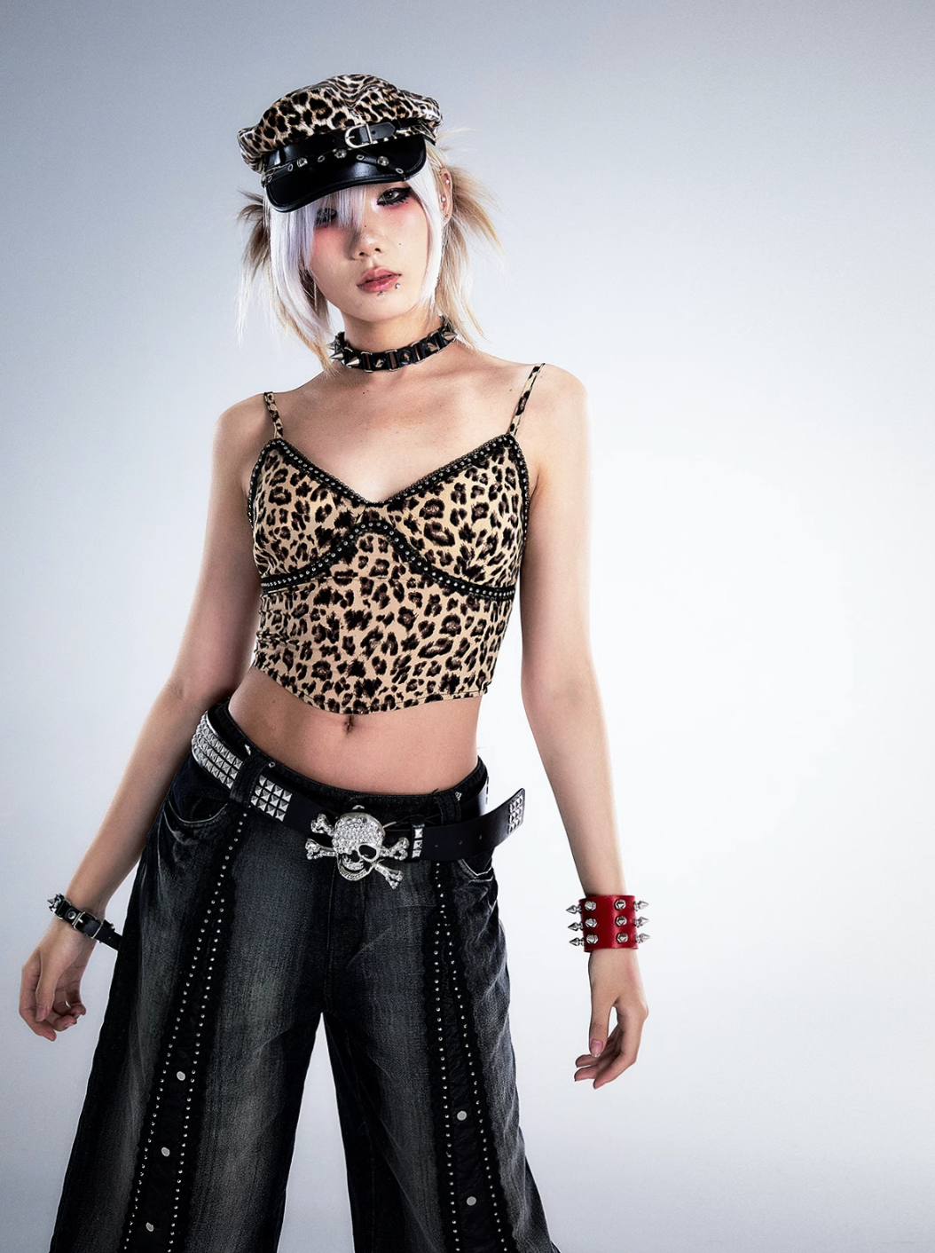 Frustration Garden Gothic Punk Crop Top - Leopard Print Bustier With Lace Trim And Adjustable Straps