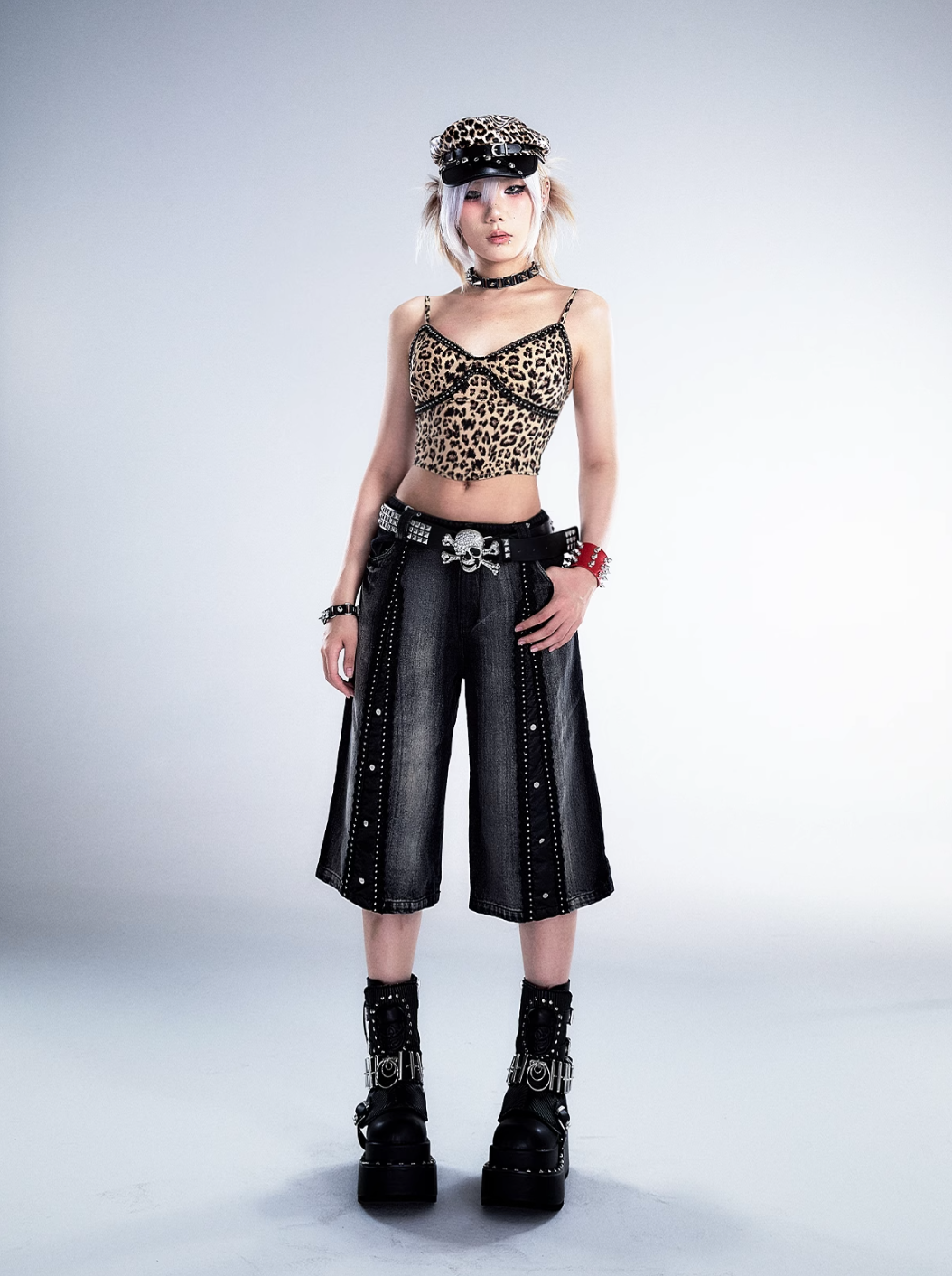 Frustration Garden Gothic Punk Crop Top - Leopard Print Bustier With Lace Trim And Adjustable Straps